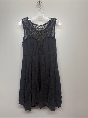 Free People Black Crochet Lace Whimsigoth Cocktail Romantic Textured Mini Dress